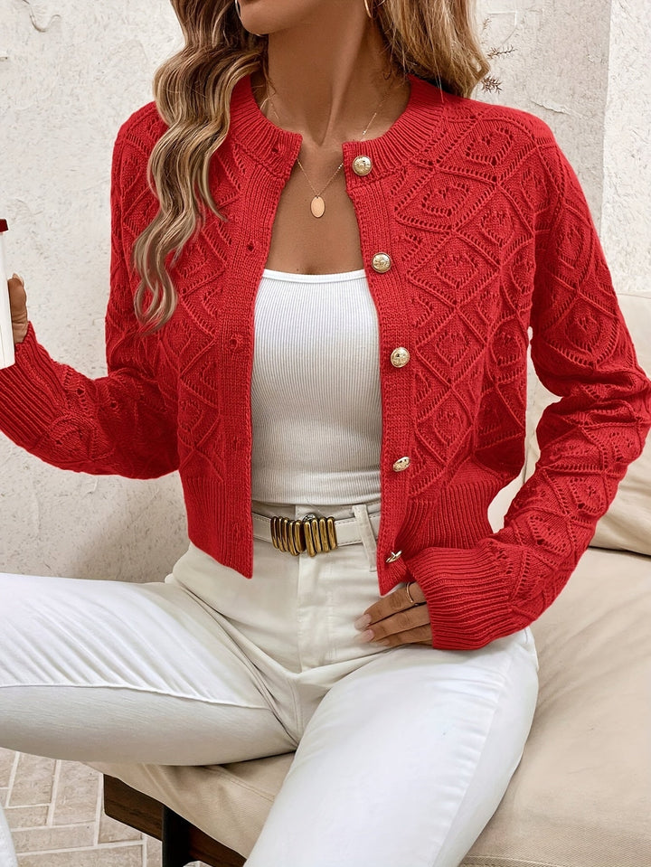 Della | Texturerad Knapp-Front Cardigan