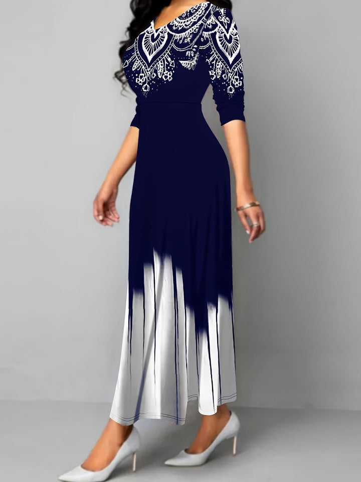 Nadia | Ornamental Tryckt Flared Maxi Klänning