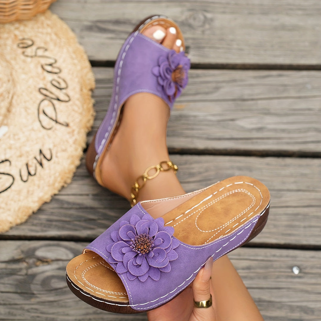 Melanie | Blommig Komfort Wedge Sandaler