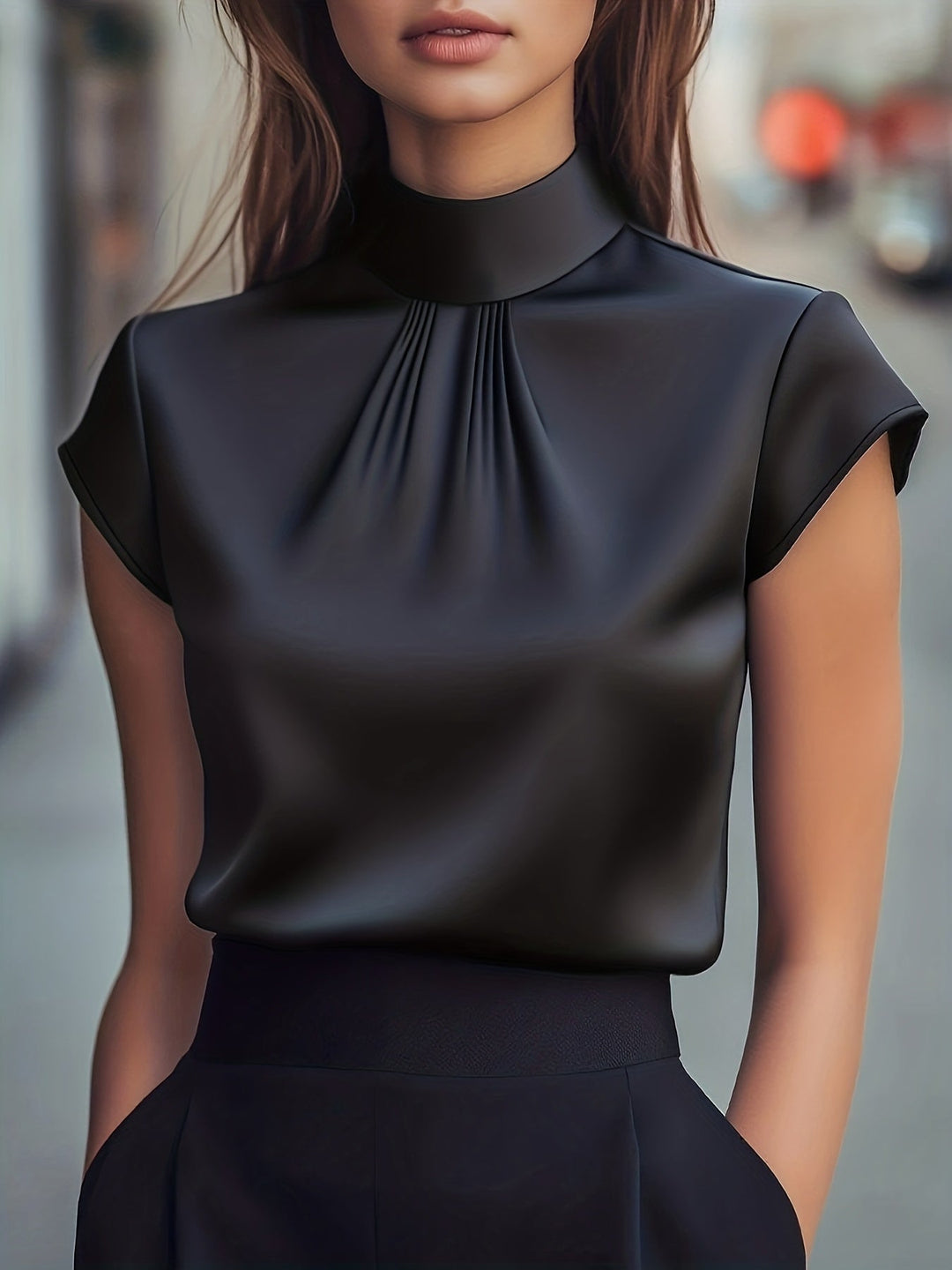 Lena | Plisserad Blus med Mock-Neck