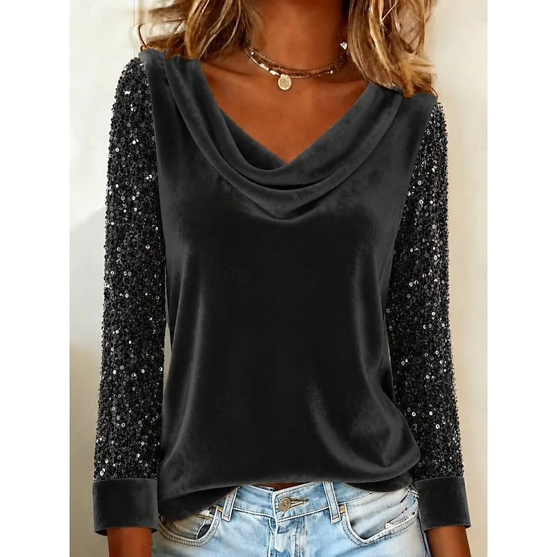 Marlene | Glittrande Cowl-Neck Top