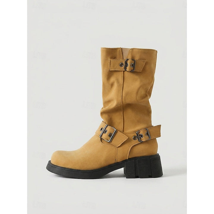 Sylvia | Spänndetaljade Mid-Calf Biker Boots