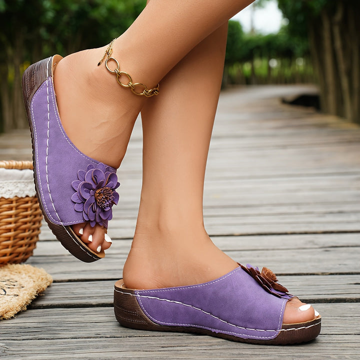 Melanie | Blommig Komfort Wedge Sandaler