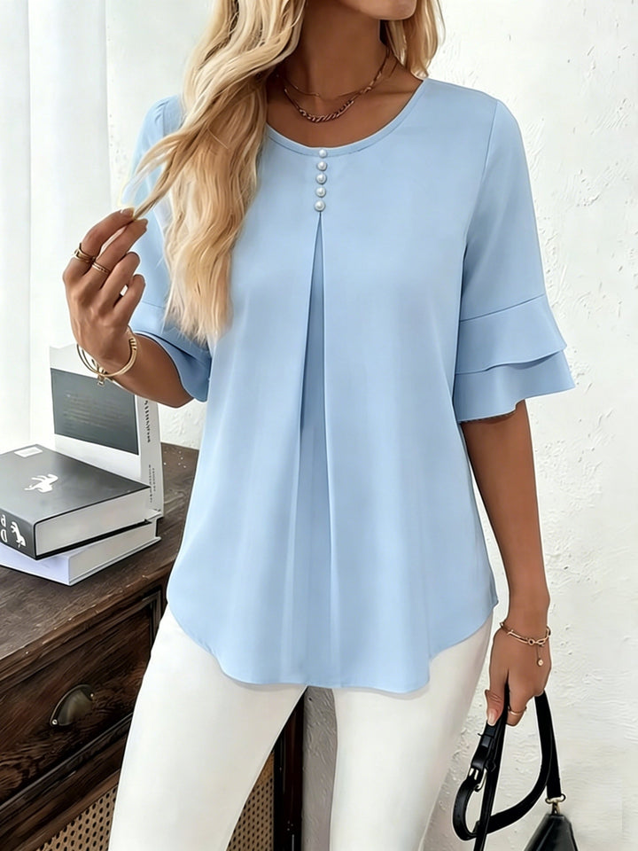 Karen | Blus med Utsvängda Ärmar och Plissering