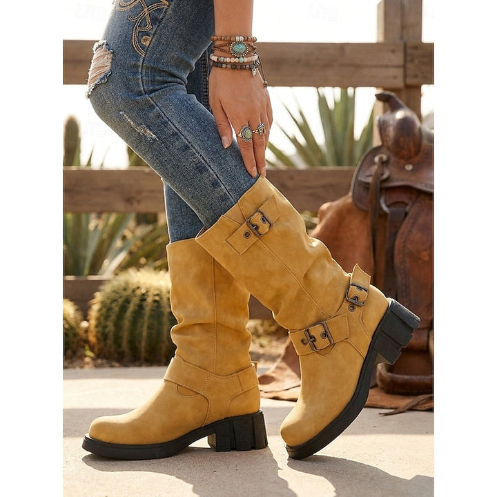 Sylvia | Spänndetaljade Mid-Calf Biker Boots