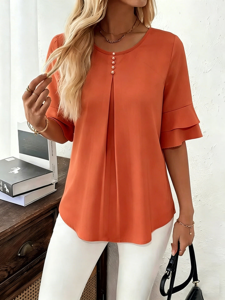 Karen | Blus med Utsvängda Ärmar och Plissering