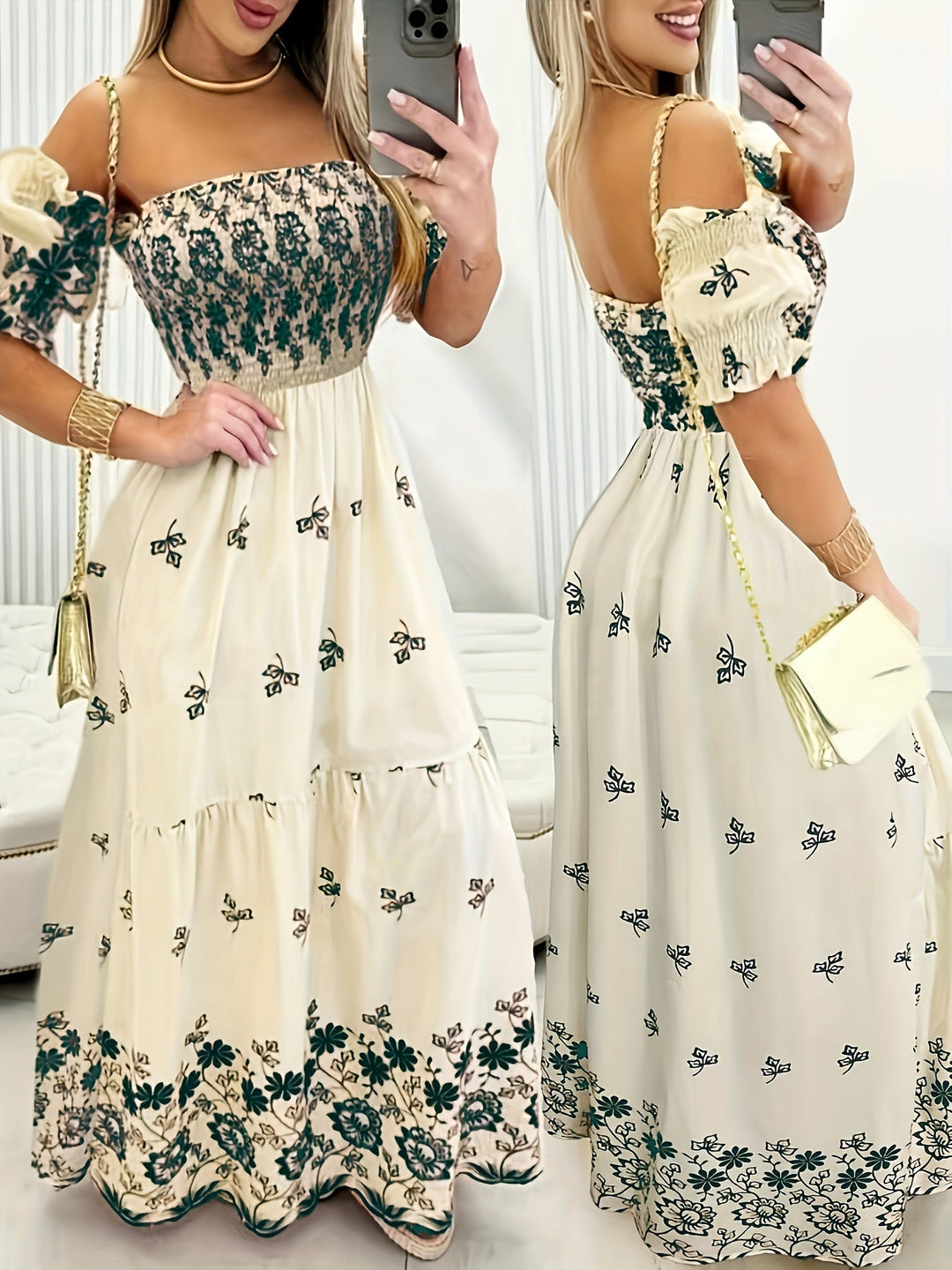 Seraphina | Off-Shoulder Blommig Maxiklänning