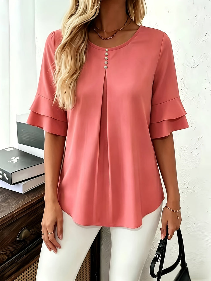 Karen | Blus med Utsvängda Ärmar och Plissering