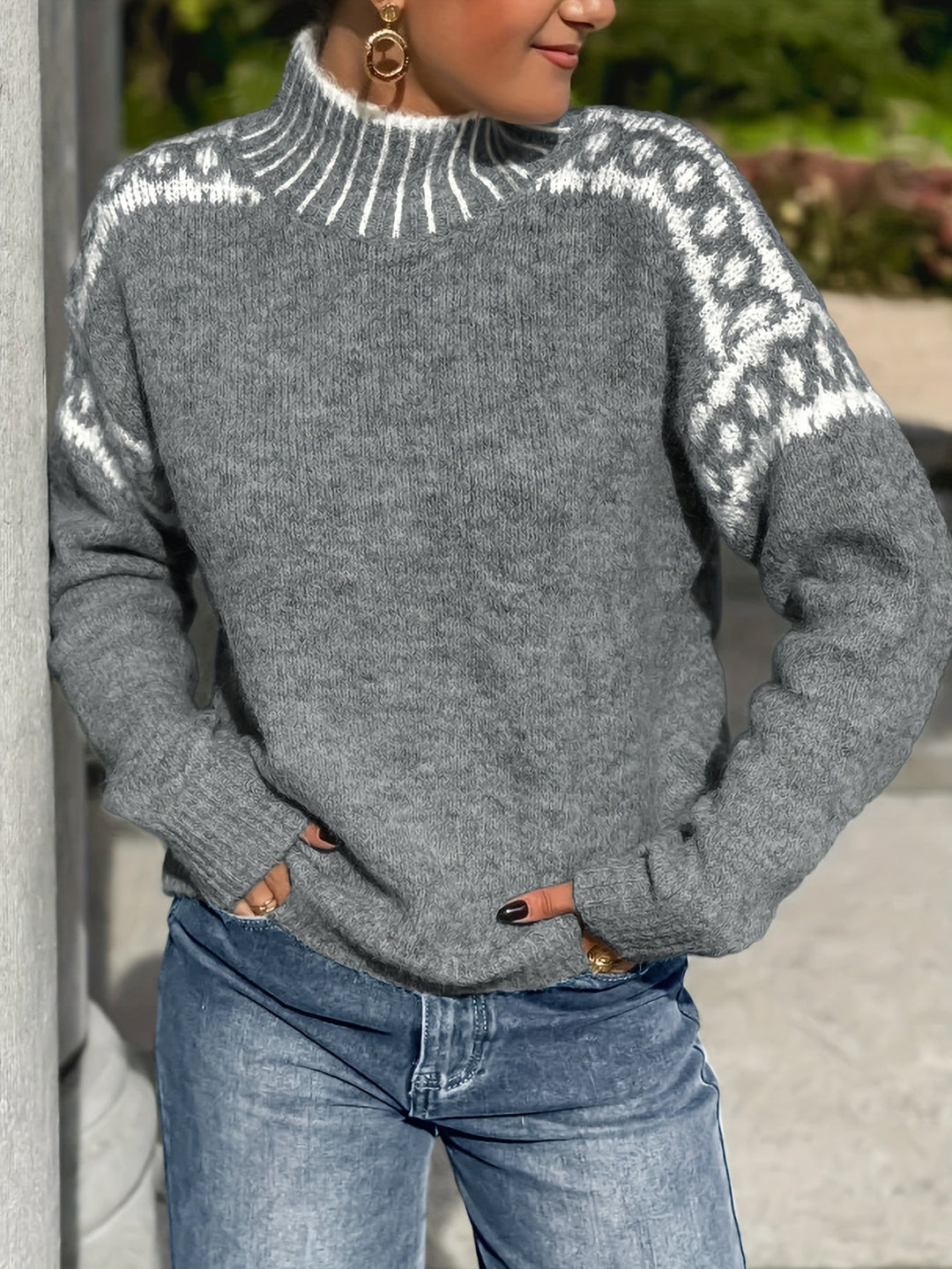 Corinna | Kontrast-Trim Mock-Neck Tröja