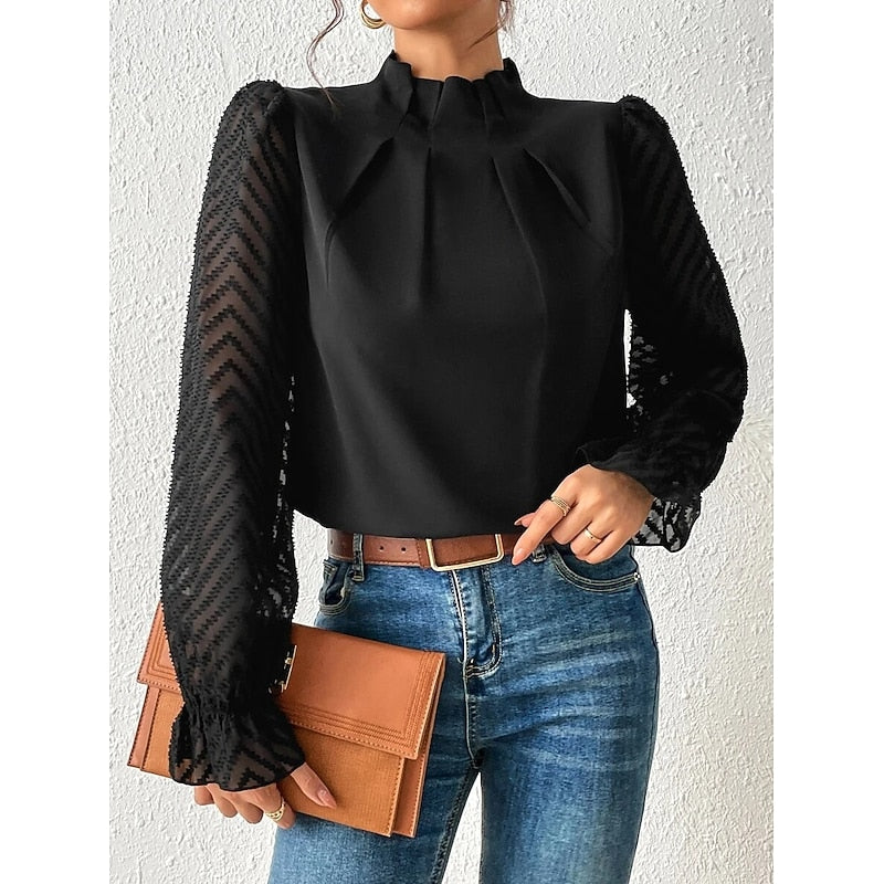 Elspeth | Elegant Blus med Hög Krage