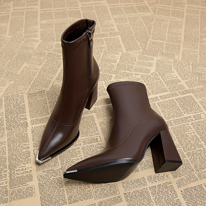 Josephine | Spetsig Tå Chunky Heel Ankelboots