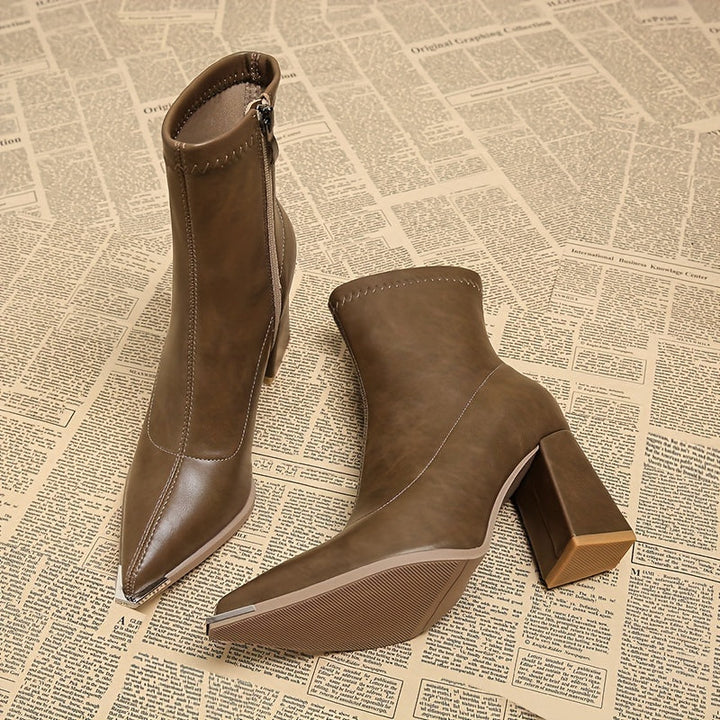 Josephine | Spetsig Tå Chunky Heel Ankelboots