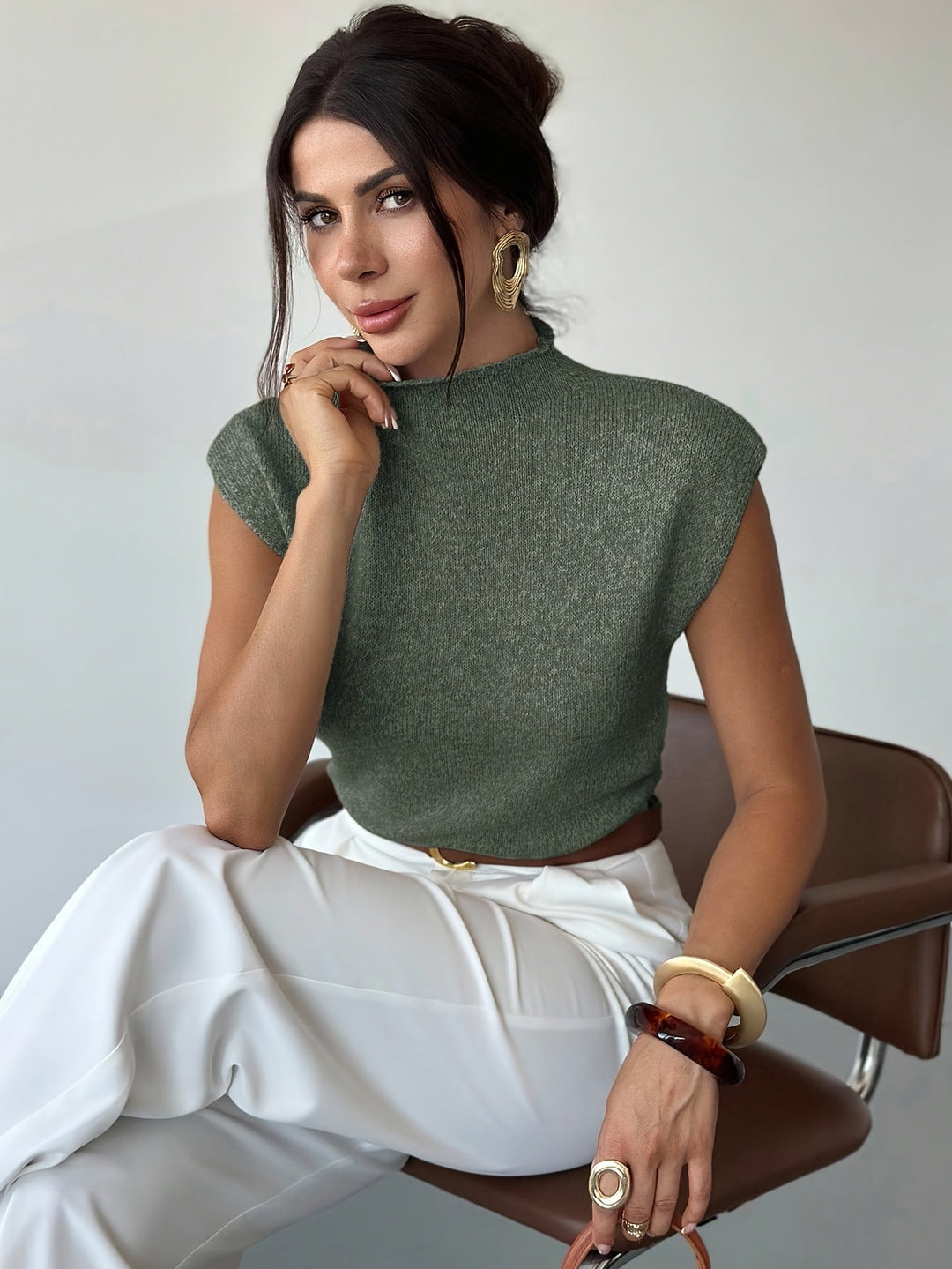 Claudia | Mock Neck Ärm-lös Tröja Väst