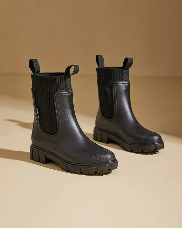 Dam Chunky Chelseaboots med Blockklack och Ribbad Skaft