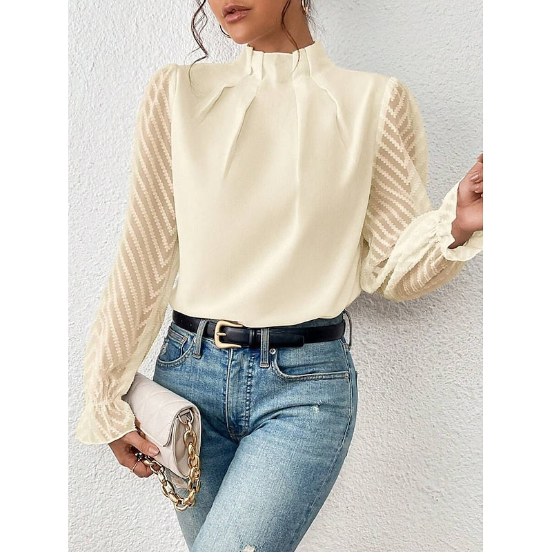 Elspeth | Elegant Blus med Hög Krage