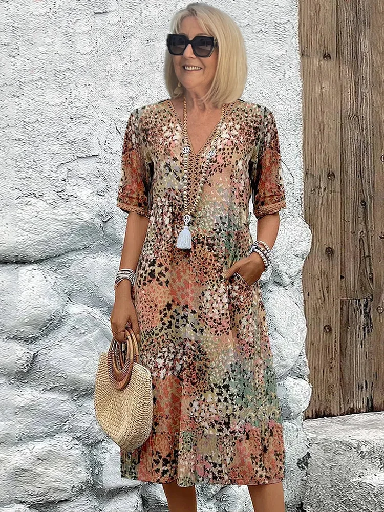 Natalie | Livlig Mönstrad Midiklänning