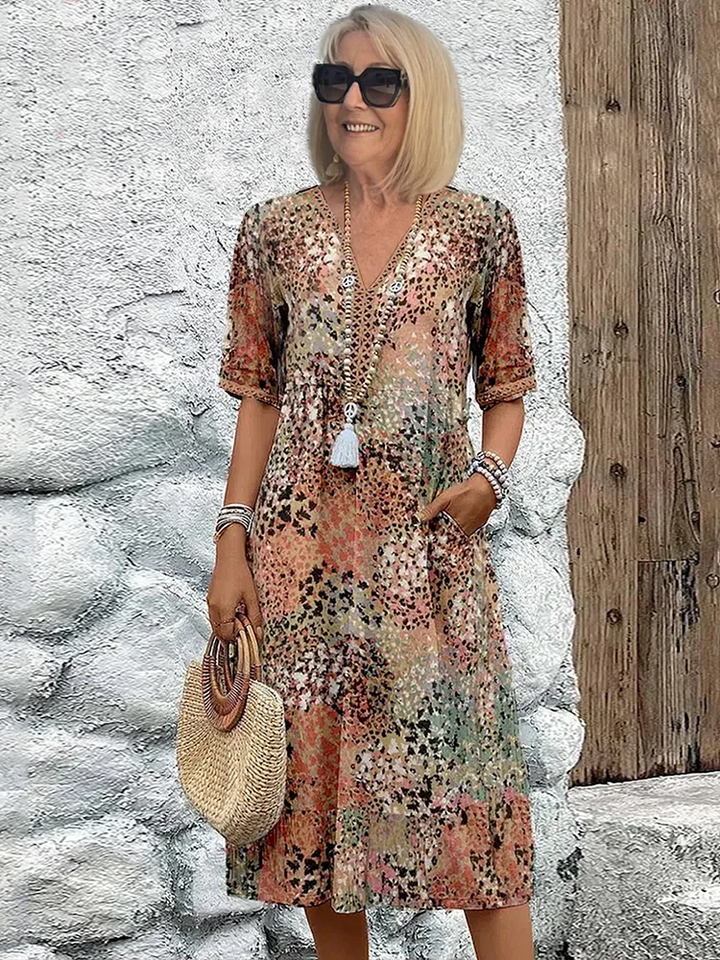 Natalie | Livlig Mönstrad Midiklänning