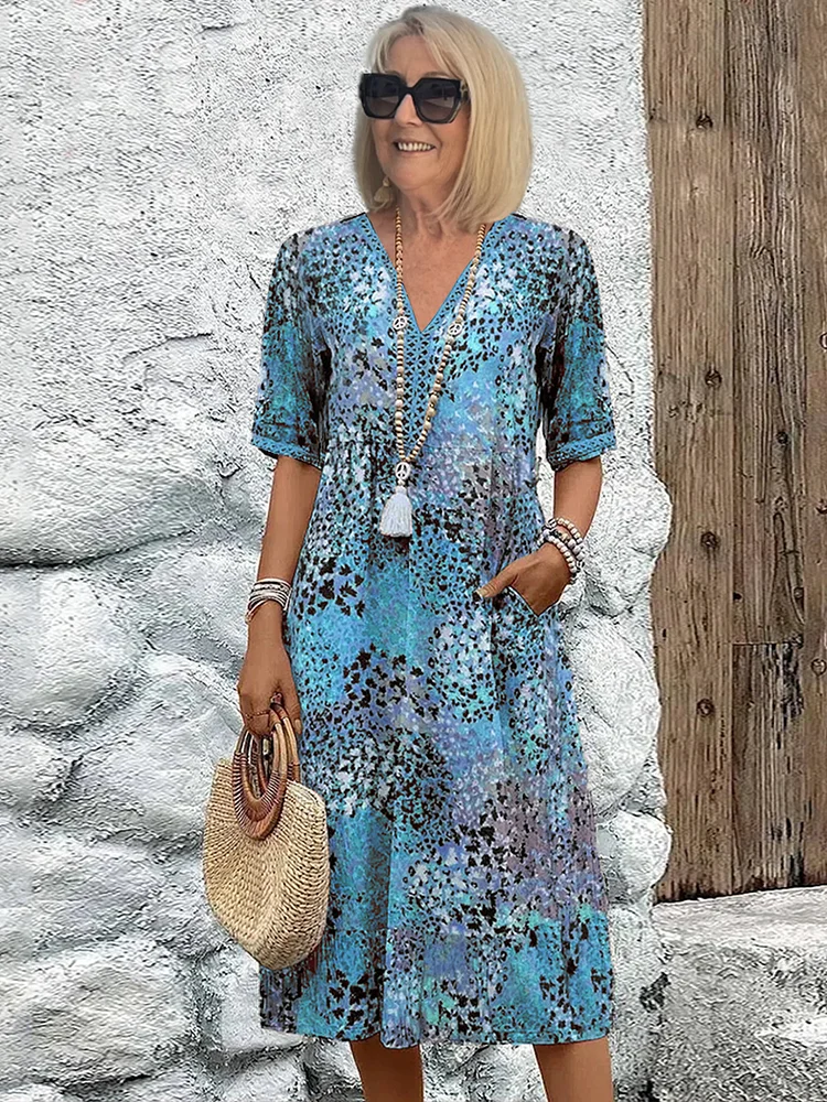 Natalie | Livlig Mönstrad Midiklänning
