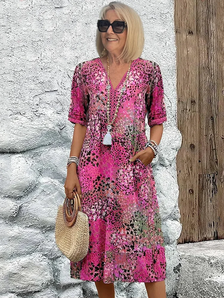 Natalie | Livlig Mönstrad Midiklänning