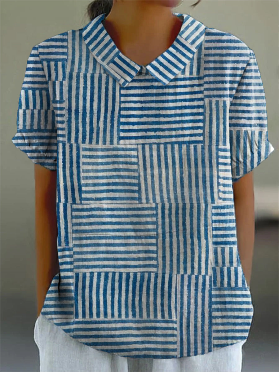 Amelia | Elegant Randig Patchwork Skjorta