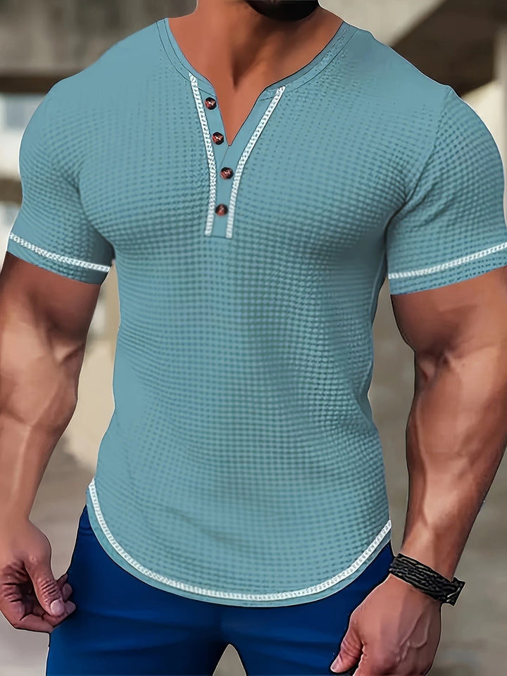 Vaughn | Texturerad Kortärmad Henley Skjorta