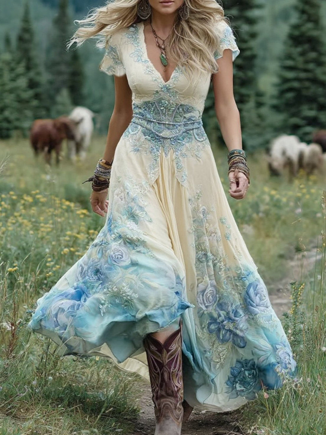 Natalie | Elegant Blomster Maxi Klänning
