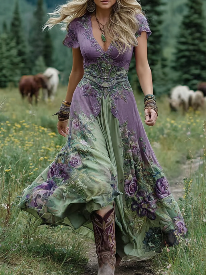 Natalie | Elegant Blomster Maxi Klänning