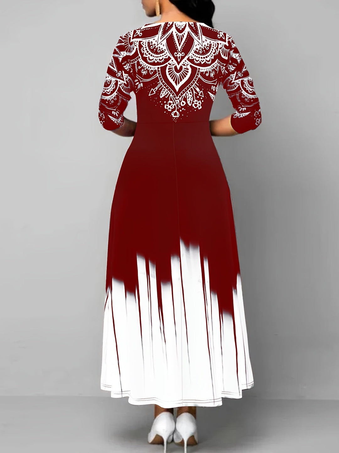 Nadia | Ornamental Tryckt Flared Maxi Klänning