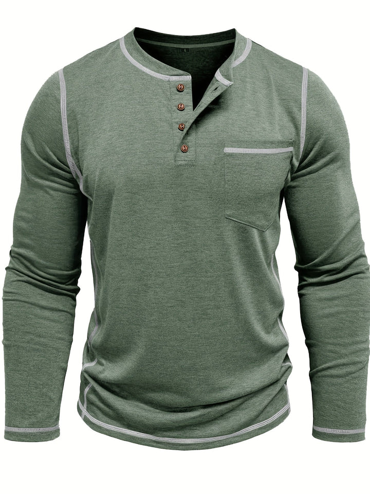 Reuben | Kontraststickad långärmad Henley