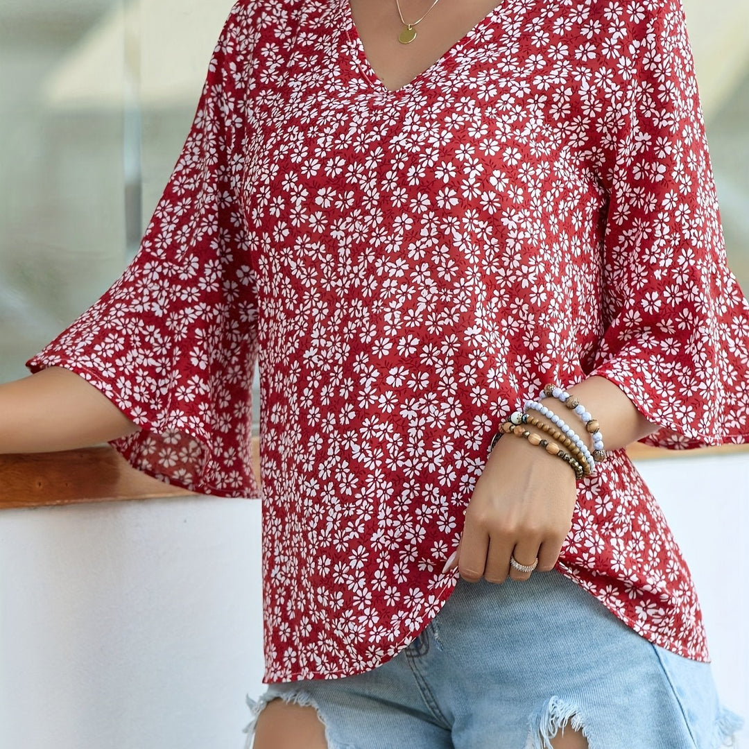 Lorraine | Blus med Blommig Volangärm