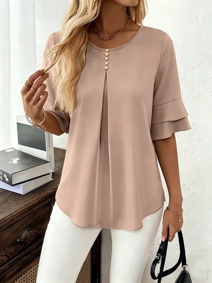 Karen | Blus med Utsvängda Ärmar och Plissering
