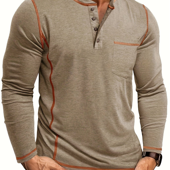 Reuben | Kontraststickad långärmad Henley