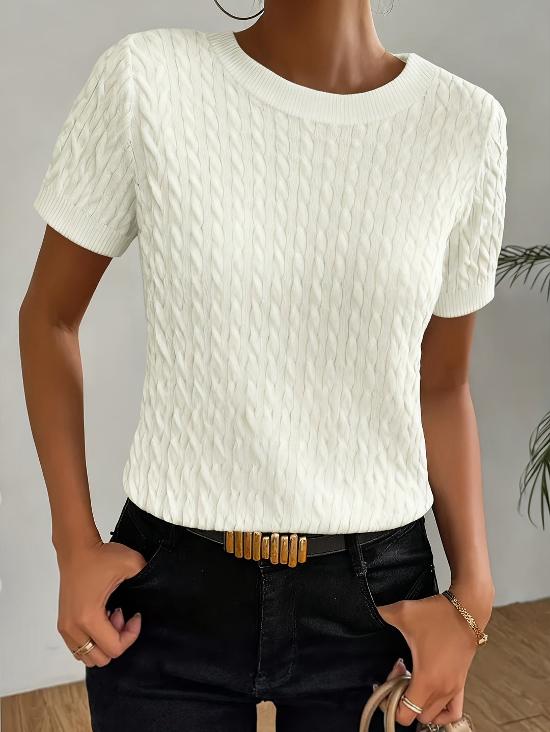 Tabitha | Texturerad Rundhalsad Kortärmad Topp