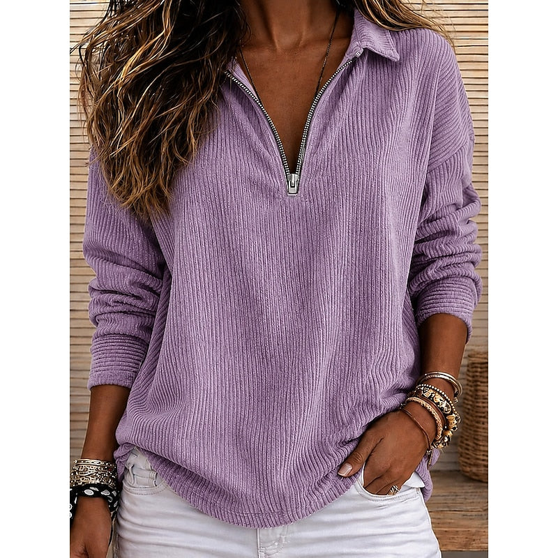 Genevra | Ribbad Kvart-Zip Pullover Topp