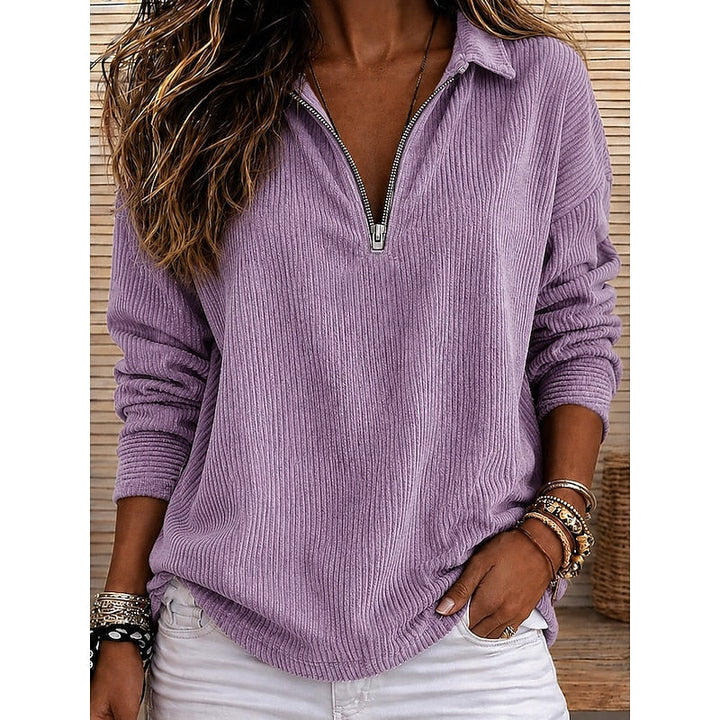 Genevra | Ribbad Kvart-Zip Pullover Topp