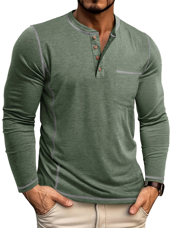 Reuben | Kontraststickad långärmad Henley