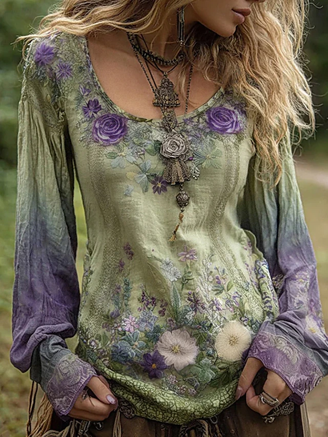 Sienna | Vintage Blommig V-ringad Blus