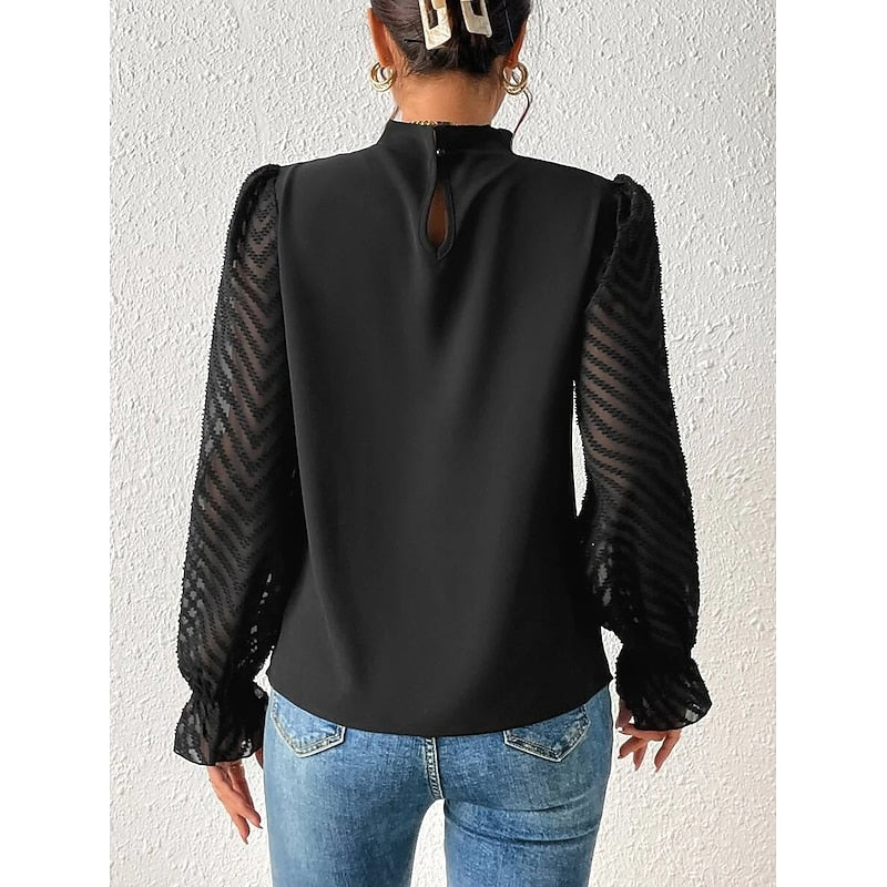 Elspeth | Elegant Blus med Hög Krage