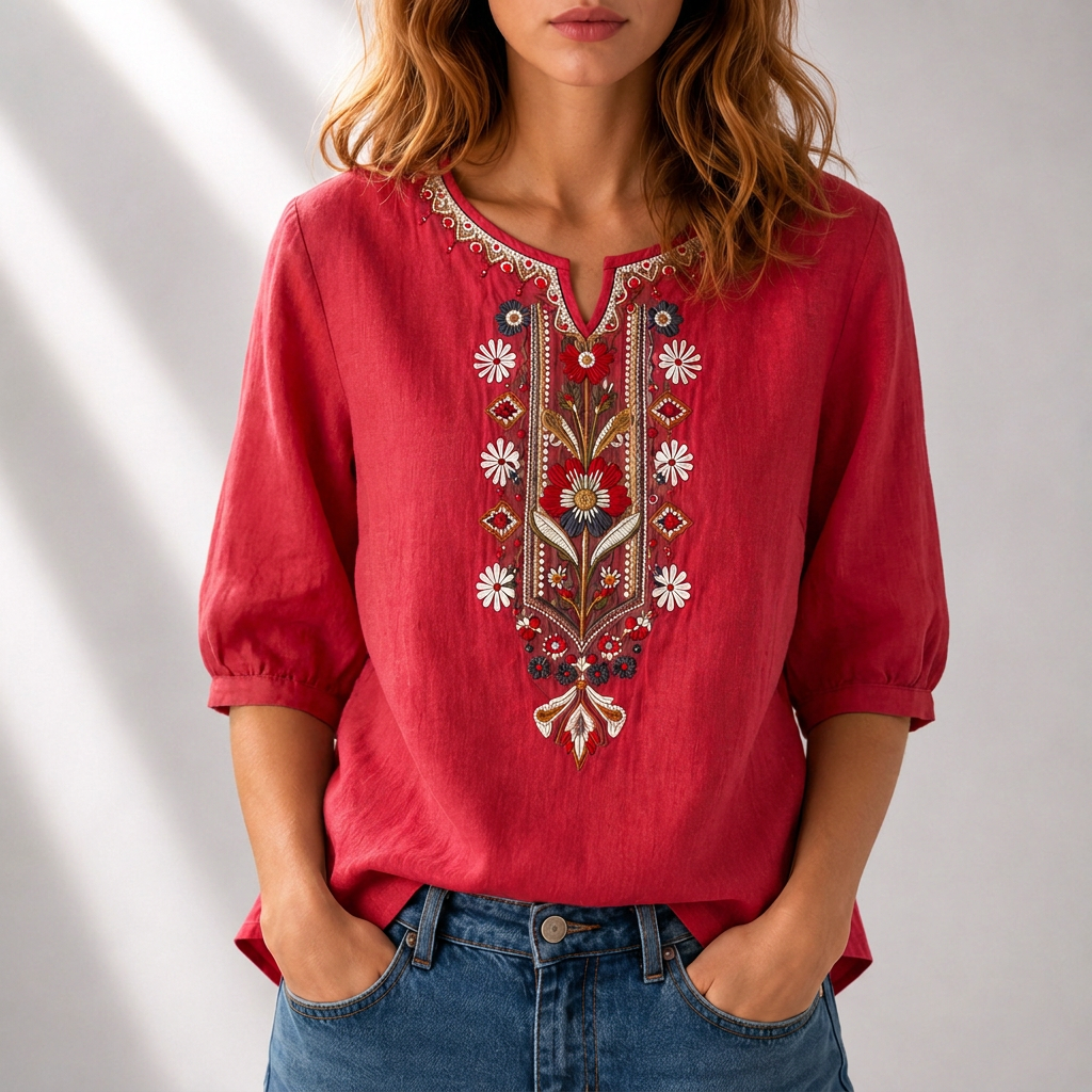 Lucia | Blommönstrad Broderad Blus