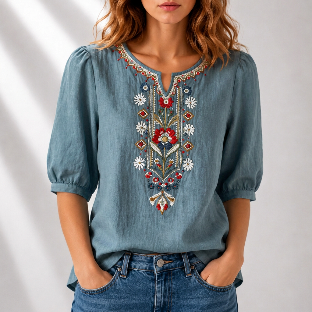 Lucia | Blommönstrad Broderad Blus