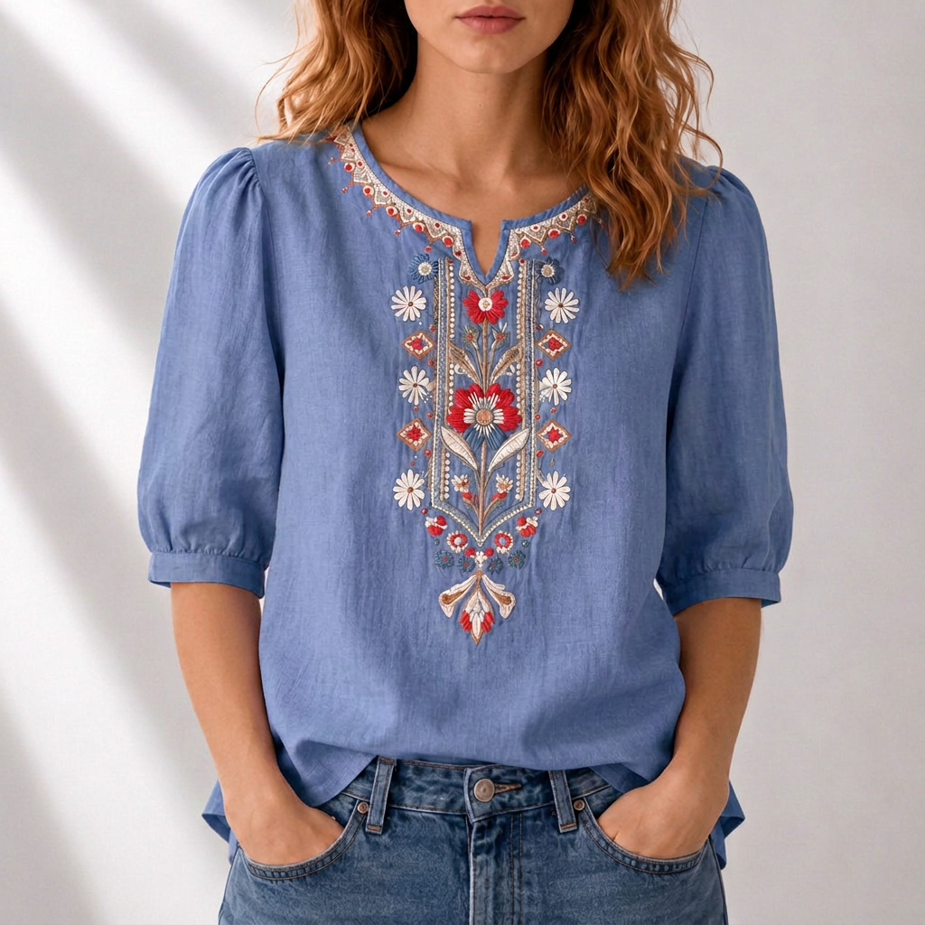 Lucia | Blommönstrad Broderad Blus