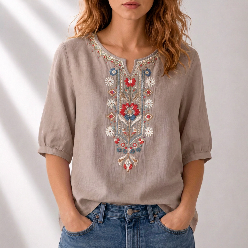 Lucia | Blommönstrad Broderad Blus