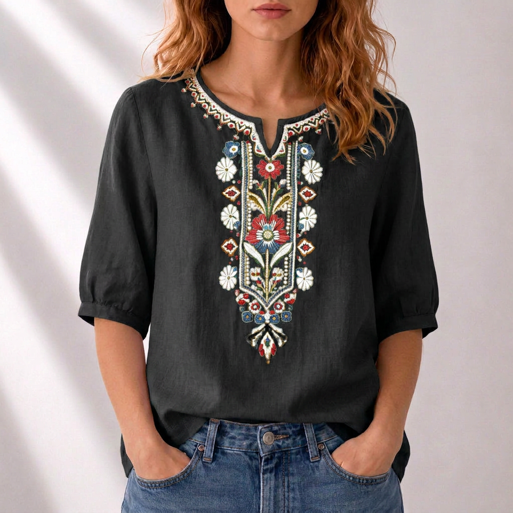 Lucia | Blommönstrad Broderad Blus