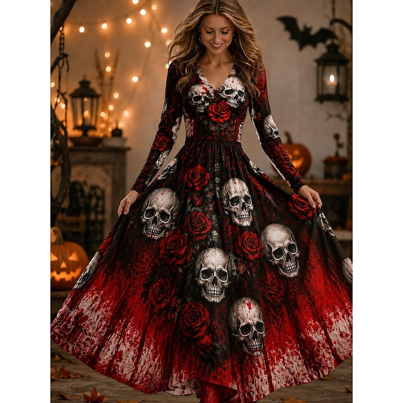 Seraphina | Halloween Skeletttryck Maxi Klänning