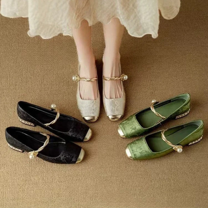 Camille | Vintage Flätad Pärlremsskor
