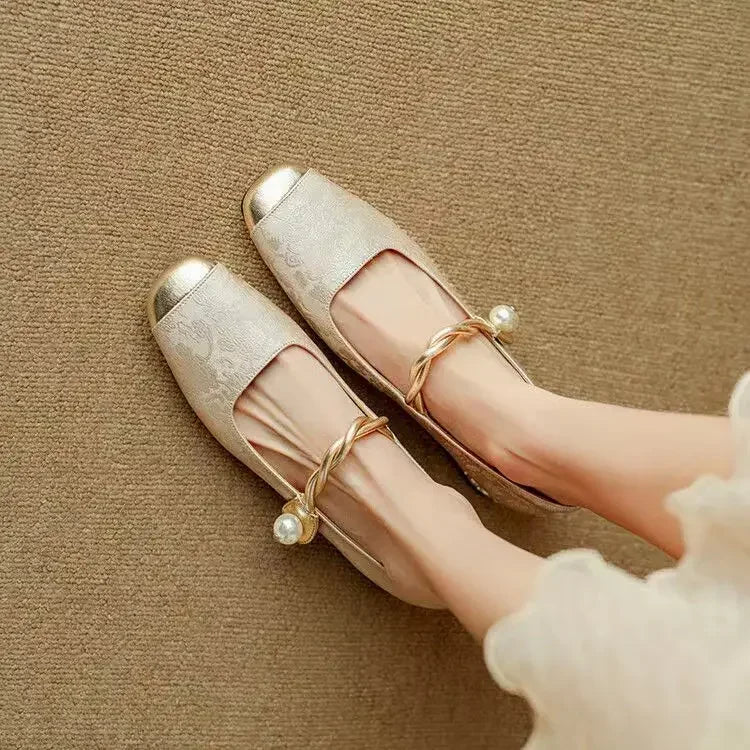 Camille | Vintage Flätad Pärlremsskor
