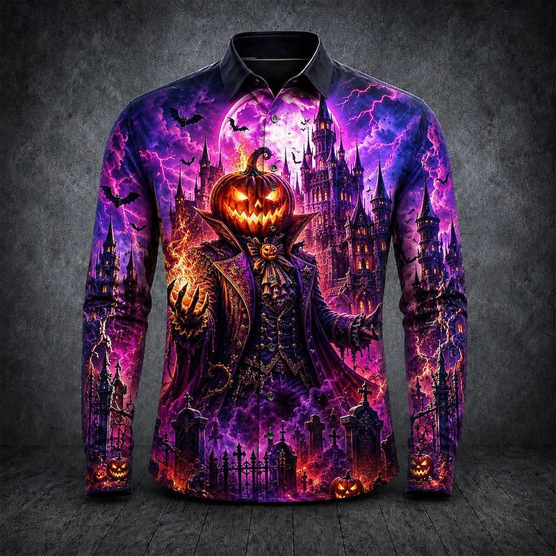 Thatcher | Halloween Gotisk Tryck Långärmad Skjorta
