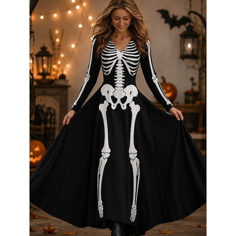 Seraphina | Halloween Skeletttryck Maxi Klänning