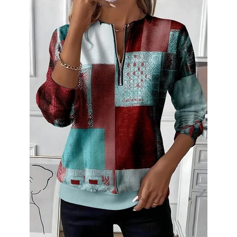 Annabel | Halvdraget Färgblock Sweatshirt