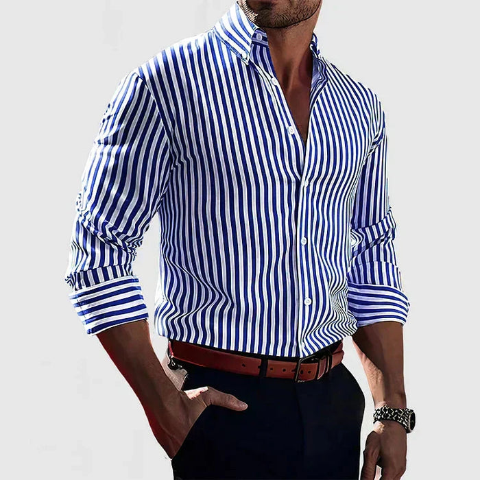 Randig Skjorta för Herr med Button-Down Krage